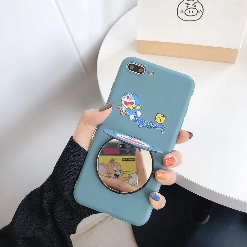 Чехол-держатель для телефона с рисунком для iPhone x, xr, xs, max, 6, 7, 8 Plus, милая задняя крышка-подставка с зеркалом для макияжа