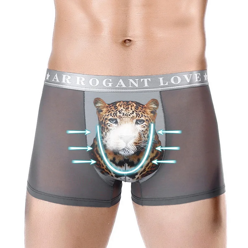 

DIHOPE 2020 Interior Boxer Hombre Sexy Gay Men Briefs Mesh Silk Animal Jockstrap Hole Underwear Underpants Breathable Plus Short