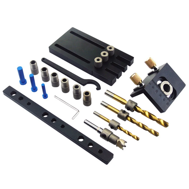 

Hole Drill Guide Dowel Jig Set with Drilling Bits & Depth Stop Collar Woodworking Locator Tools
