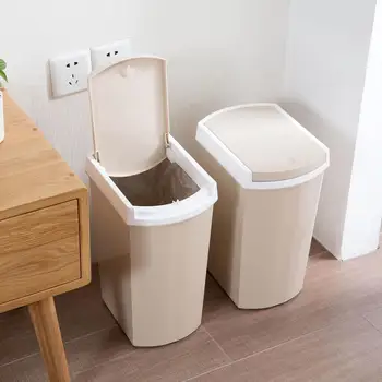 

OTHERHOUSE Large Size Trash Can Pressing Type Trash Bin Plastic Dustbin Wastebasket Kitchen Bathroom Living Room Garbage Bin Can