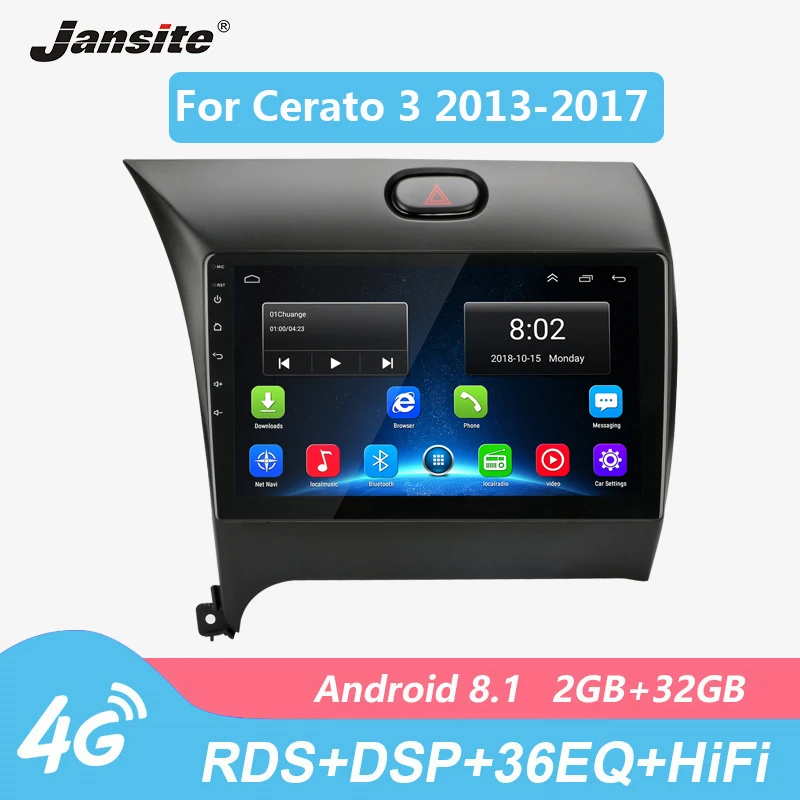 

Jansite 9" Car Radio For KIA Cerato 3/K3 2013-2017 Android player Touch screen 4G network 36EQ multimedia players with Frame R9