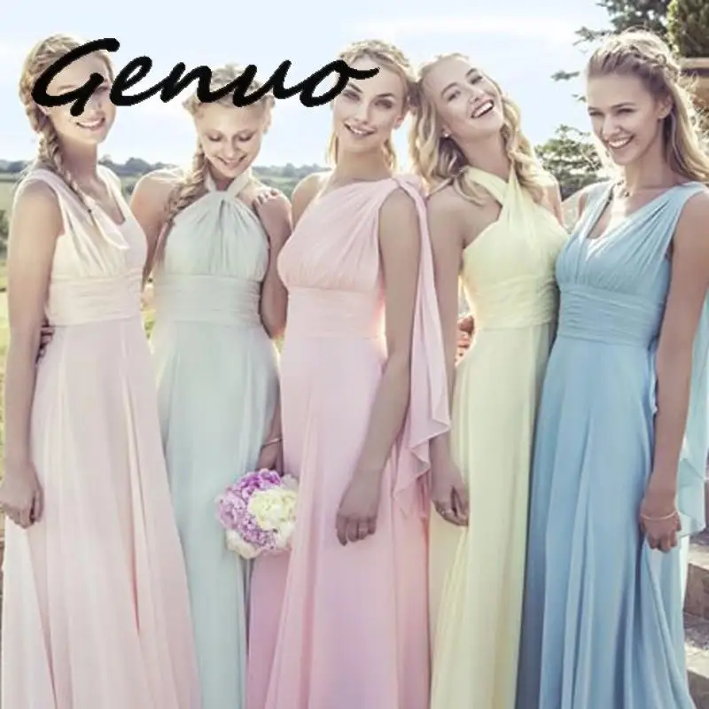 Genuo Vestito Damigella New Fashion Cheap Halter Criss-Cross Sexy Chiffon Party Brides,maid Dresses With Different Color Genuo Vestito Damigella New Fashion Cheap Halter Criss-Cross Sexy Chiffon Party Brides,maid Dresses With Different Color