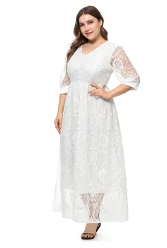 

Autumn summer 2019 new European and American Muslim women's dress plus-size banquet dress black and white dress silk lining wais