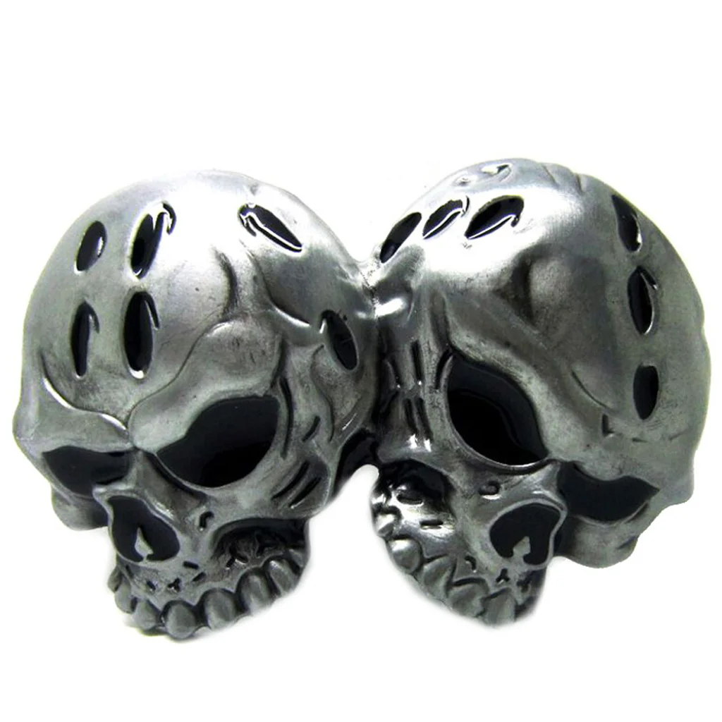 Novelty Vintage Western Belt Buckle 3D Double Skull Head Gothic Clothing Accessories For Women Men