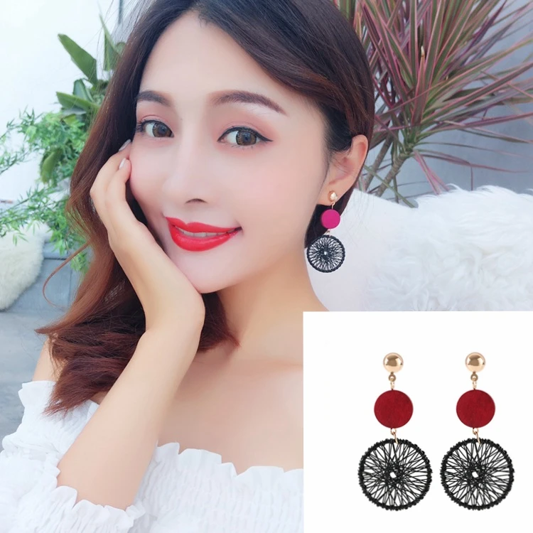 

High-quality Korean Temperament Personality Joker Long Pendant Retro Circle Dream Net Earrings Female