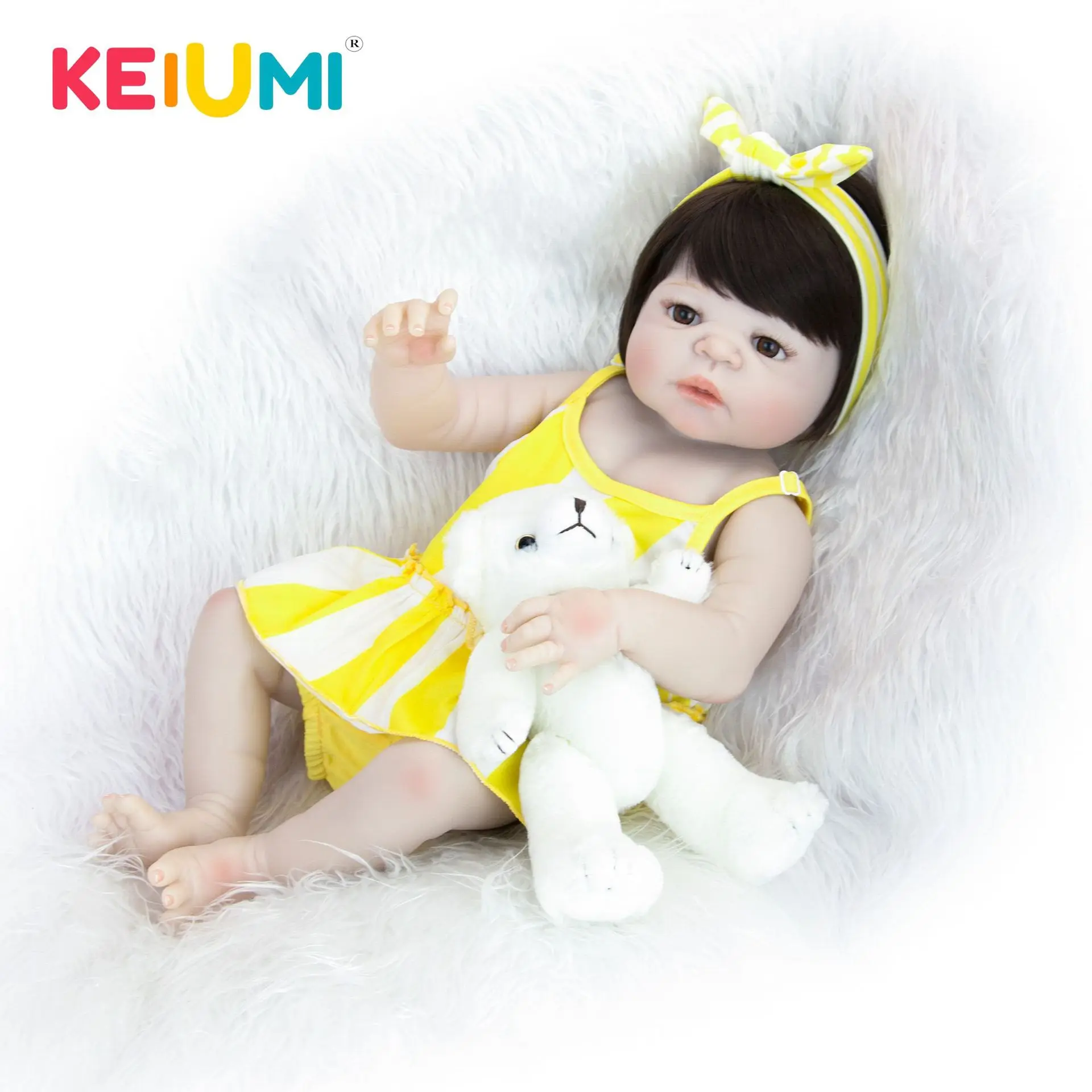 

Keiumi23-Inch Reborn Baby Doll Full Rubber GIRL'S 57cm Model Infant Children Early Education Doll Play House