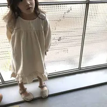 Новые весенние в Корейском стиле для маленьких девочек модные hubble bubble с рукавами Круглый воротник Длинные рукава платье с рюшами