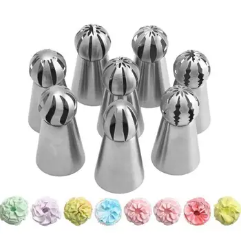

8Pcs Globular Stainless Steel Pastry Nozzles Tips Icing Piping Cream Tips Flower Torch Kitchen DIY Cupcake Decoration Tool