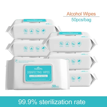 

50pcs Personal Disinfection Wipes Pads Alcohol Swabs Wet Wipes Skin Cleaning Care Sterilization Fortable First Aid Cleaning Wipe