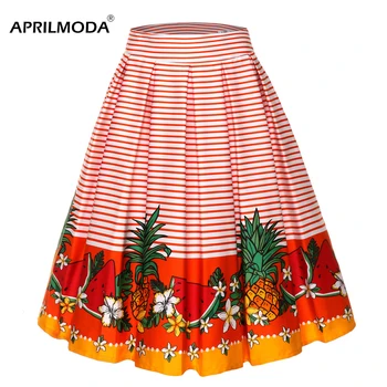 

Women Pleated Skirt 2019 Autumn Winter High Waist Floral Printed Vintage Skater Midi Skirts Female Big Swing Pinup 50's Skirt