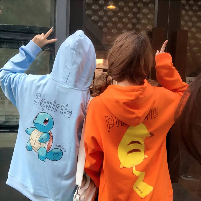 Kawaii толстовка с покемоном Женская милая японская кофта Harajuku Толстовка с длинным рукавом зимняя куртка Пикачу с капюшоном уличная одежда женские топы