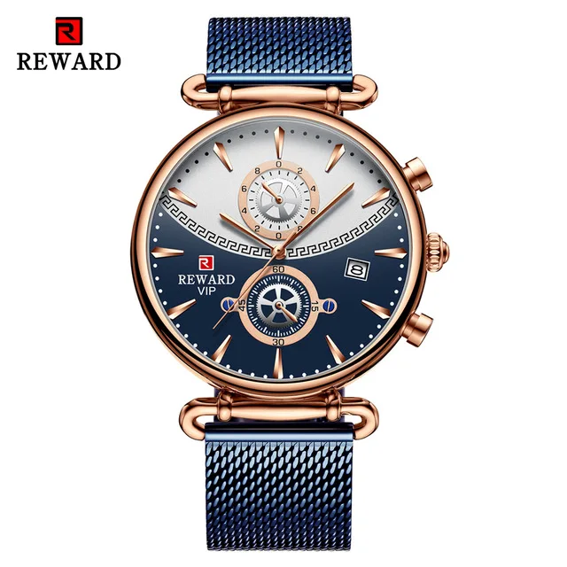 rose blue Мужские водонепроницаемые спортивные часы с хронографом, полнофункциональные мужские часы с автоматической датой, кварцевые часы для мужчин, мужские часы - Цвет: rose blue