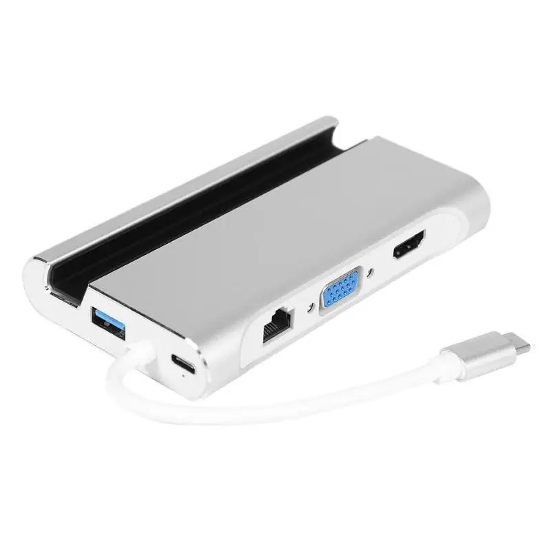 USB C концентратор адаптер для Gigabit Ethernet порт HDMI VGA 3 USB3.0 PD type-C конвертер Поддержка OTG и nintendo переключатель серебристый
