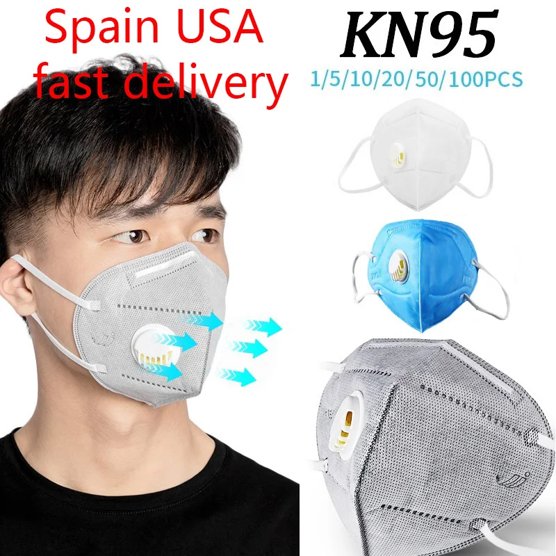 

Spain USA Fast Delivery 50/100pcs KN95 Face Mask 5 Layer Valve PM 2.5 Mask Safety Same As KF94 FFP3 Anti-dust Protection