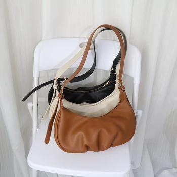 

Dumpling Bag Single Shoulder Niche Design Women 2020 New Autumn Pleated Underarm Bag Solid Color Simplicity A622