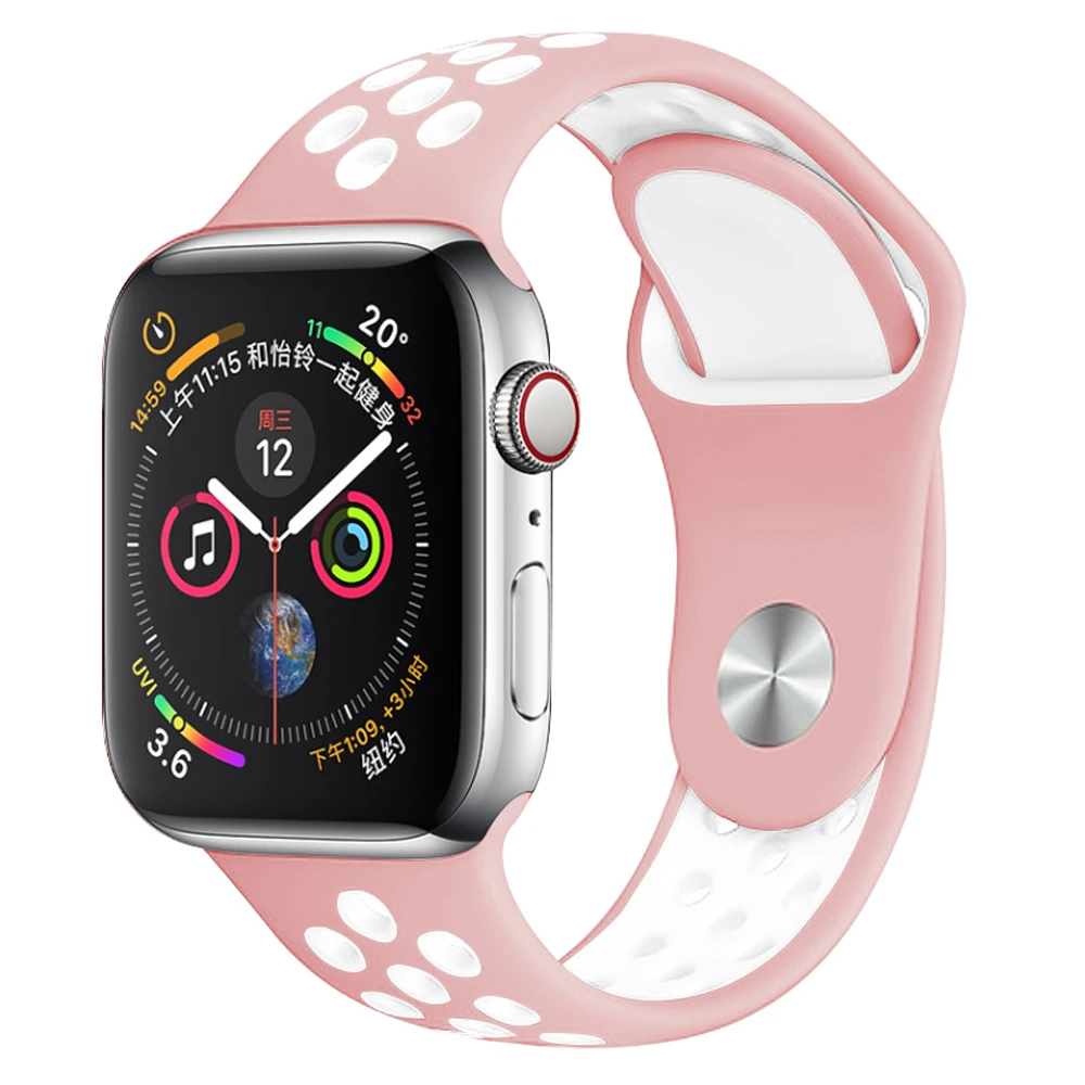 Pink White 23 Силиконовый спортивный ремешок для наручных часов Apple watch, ремешок 38 мм 40 мм 42 44 мм наручные браслет, ремешок для наручных часов iWatch серии 4/3/2/1 женские полос - Цвет ремешка: Pink White 23
