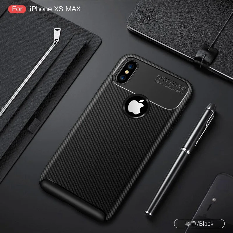 Black 500 шт модный прочный Броня из углеродного волокна Мягкий силиконовый ударопрочный ТПУ чехол для телефона iPhone XR X XS Max SE 5s 6 7 8 Plus - Цвет: Black