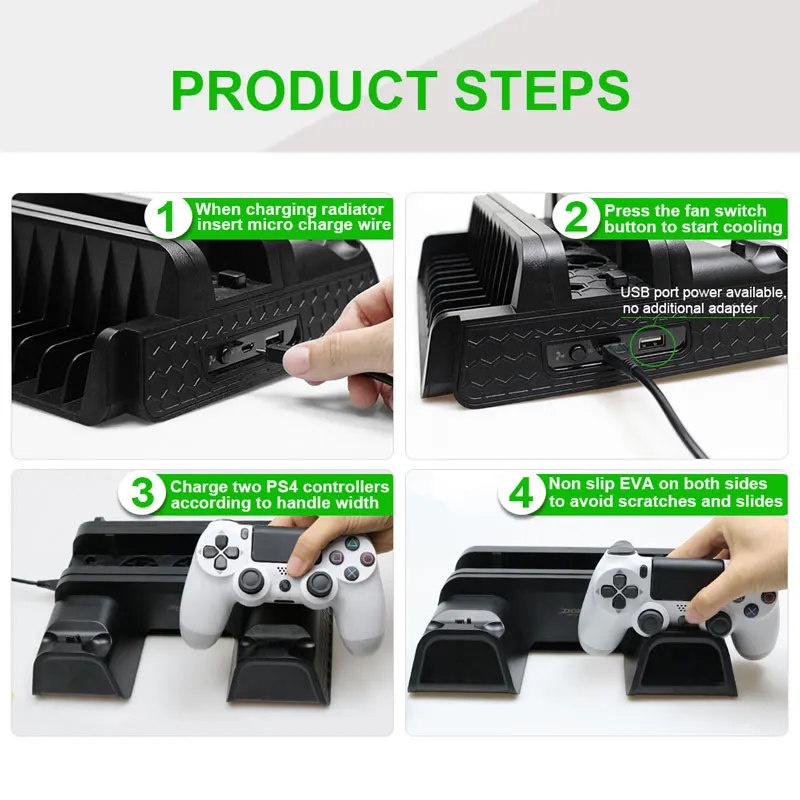 PS4/PS4 Slim/PS4 PRO вертикальная подставка с охлаждающим вентилятором кулер двойной контроллер зарядное устройство зарядная станция для SONY Playstation 4