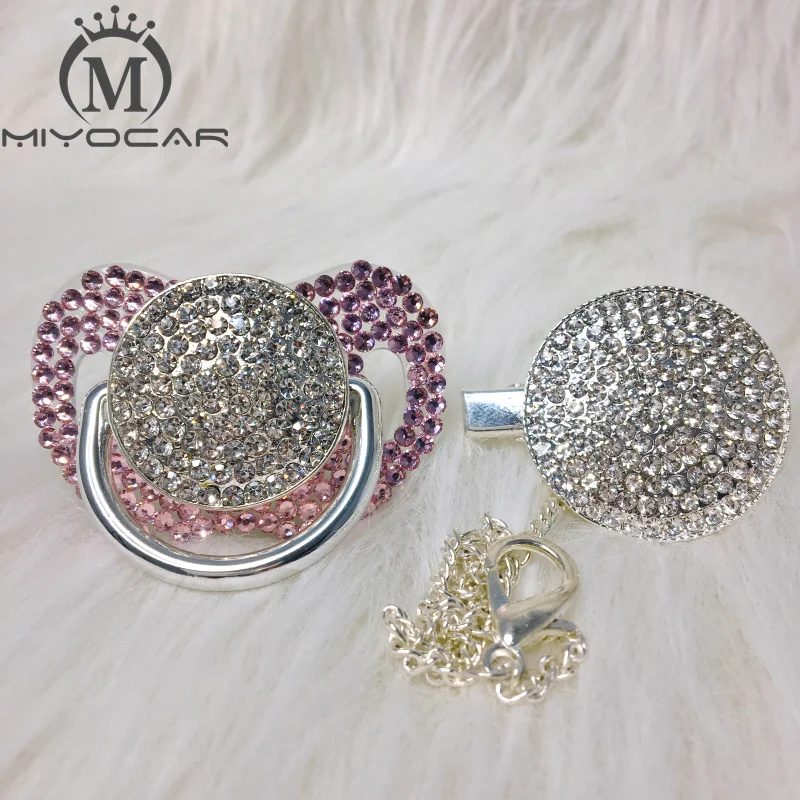 Cheio de Prata Chupeta e Clipe Miyocar Branco Strass Conjunto Chupeta Titular Corrente Ouro Siliver Aw-sw 5 Cheap Estojos e corrente p chupetas