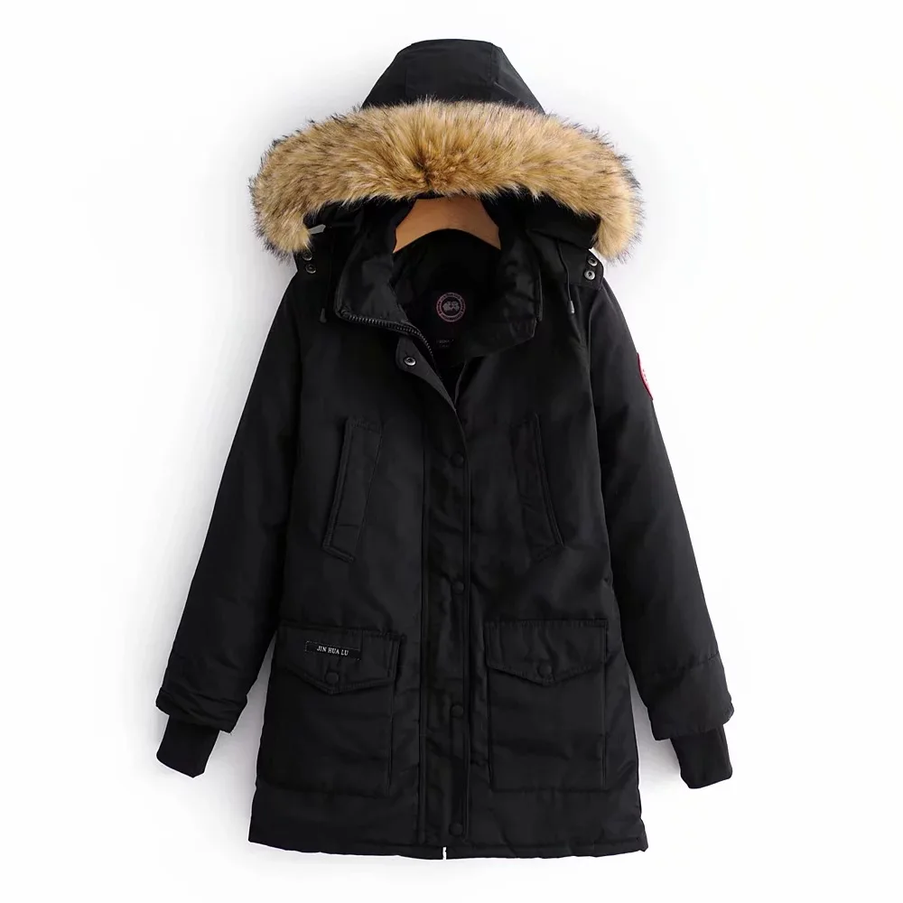 

Nj-9093 WOMEN'S Dress New Products Fur Collar Hooded Parker Cotton Overcoat