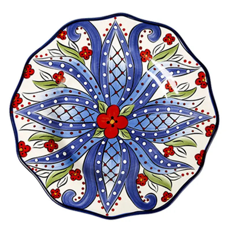 Ceramic Steak Plates Porcelain Dishes Kitchen Dinnerware Wedding Gifts Birthday Presents West Asian Style Flower & Bird 9 Inches