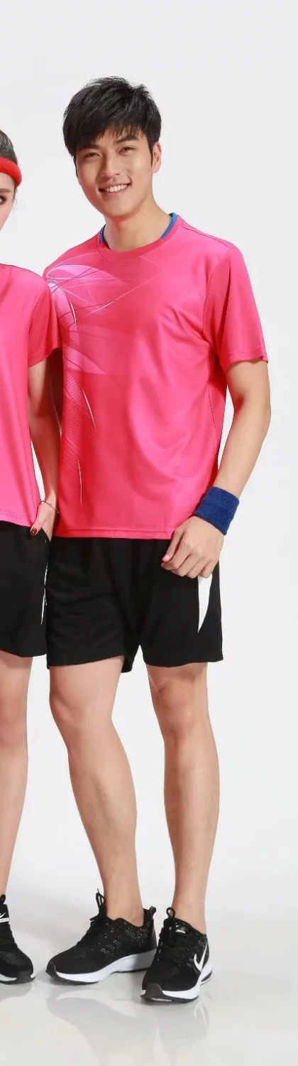 Костюм для бадминтона, футболки и шорты, быстросохнущая впитывающая пот Спортивная футболка с короткими рукавами для тенниса для мужчин и женщин L987SHC - Цвет: Men Pink