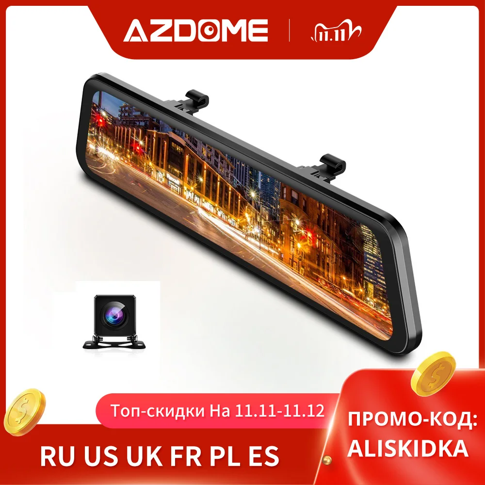 Автомобильный видеорегистратор AZDOME 10 дюймов 1296P PG12 сенсорный экран Потоковое