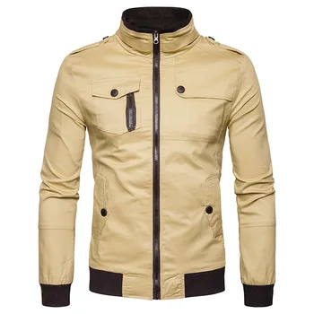 

Spring and autumn men's solid color stand collar cotton washed jacket air force one size flight jacket men's clothing coat