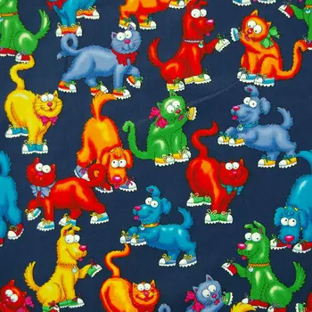 

1 yard Cotton Woven Cartoon Fabric, Cartoon dog and cat (width=140cm)