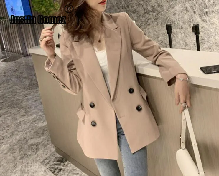 

Womens Casual Basic Work Office Cardigan double-breasted buttons Summer Blazer Open Front Boyfriend Jacket