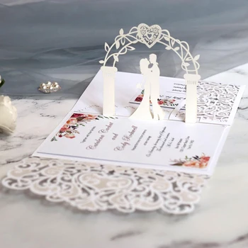 

New Bride and Groom Arch 10Pcs 3D Lace Greeting Card Laser Cut For Christmas Valentine' Day Party Wedding Decoration Stuff