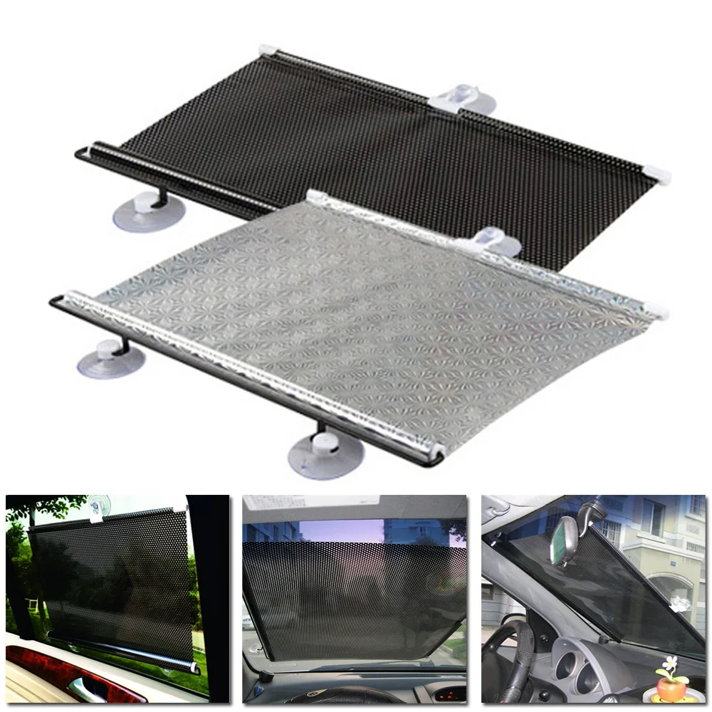 

58*125cm Car Auto Window Sun Shade Visor Black Car Window Sunshade Windshield Roller Blind For Most Car Windows Decoration