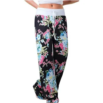 

Jaycosin Pants Womens Comfy Stretch Floral Print Drawstring Wide Leg Lounge Pants Loose Full Length Sweatpant Pants For Women