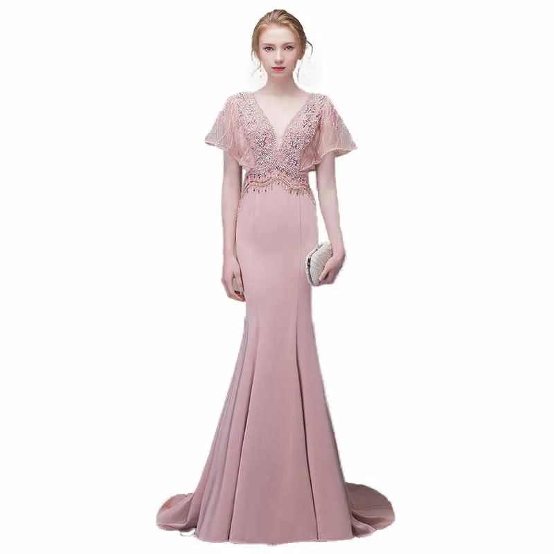 Hot Nieuwe Collectie Noble Jurk Lange 2020 Nieuwe Banket Slanke Fishtail Sexy Temperament Roze Elegante Dames Vestidos S-2XL Hot Nieuwe Collectie Noble Jurk Lange 2020 Nieuwe Banket Slanke Fishtail Sexy Temperament Roze Elegante Dames Vestidos S-2XL