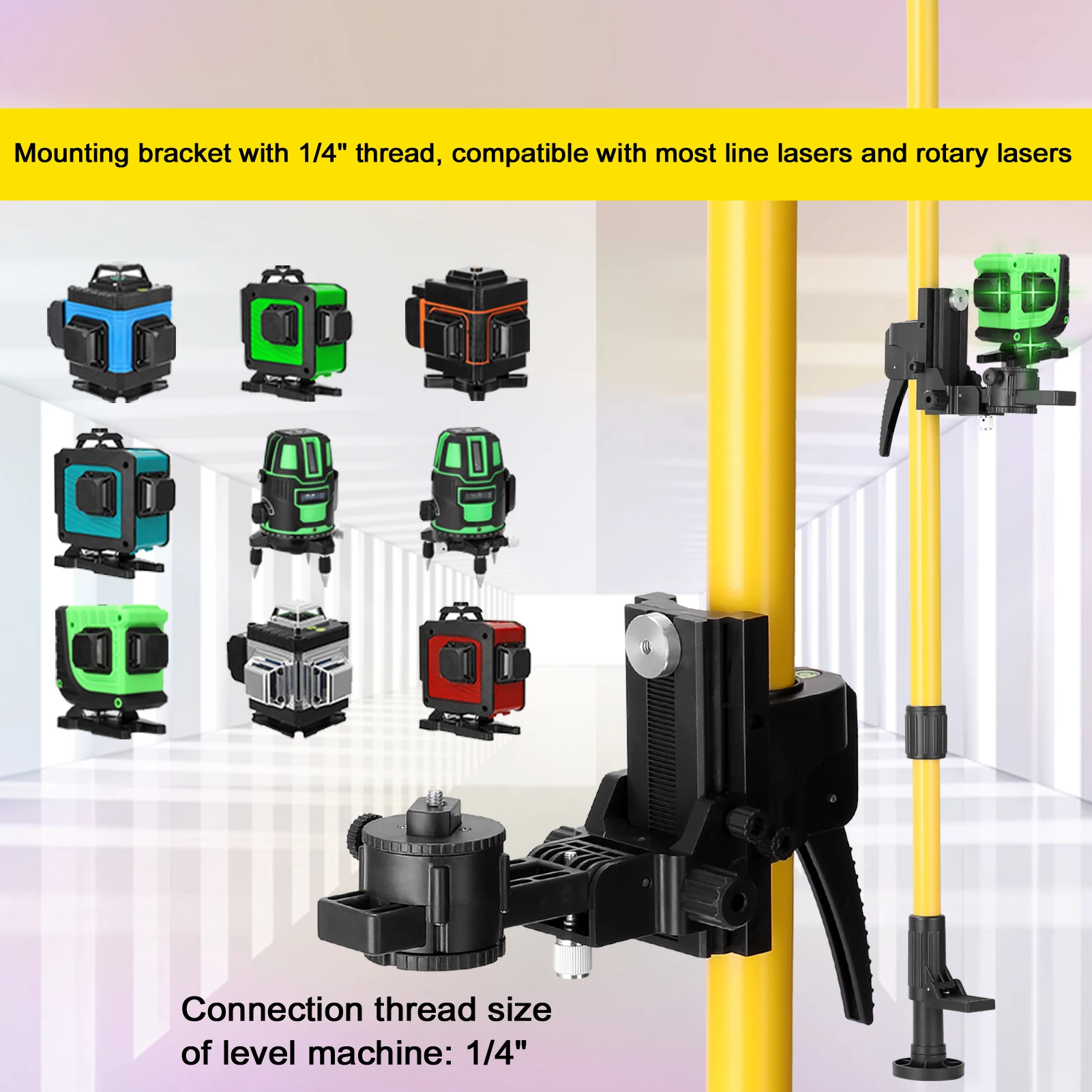 Height Adjustable Line Leveler Stand Bar Telescopic Pole Bracket 1/4'' Thread Lift Extend Holder for Laser Level Rod Max 4.2m/4m laser level,laser level bracket