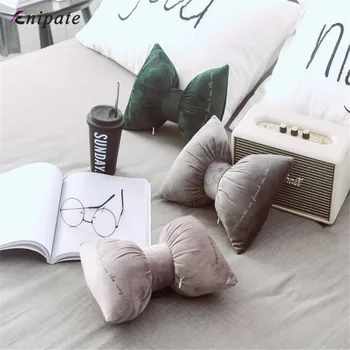 

Gold Embroidery Cushion Velvet Bow Neck Pillow PP Cotton Throw Car Headrest Sofa Bed Cushion Adjustable Button Home Decorative