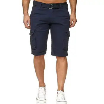 

sweatpants Men Multi-Pocket Camo Sports Cargo Shorts Fifth Pants with Waist Belt спортивные штаны мужские pantalones hombre