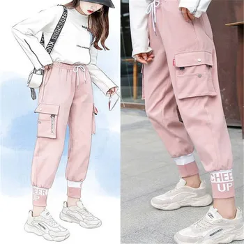 

Pink Cargo Pants Streetwear Women Casual Pants With Pocket Lasdies Patchwork Pencil Sweatpants Cool Autumn Bottom Korean Pants