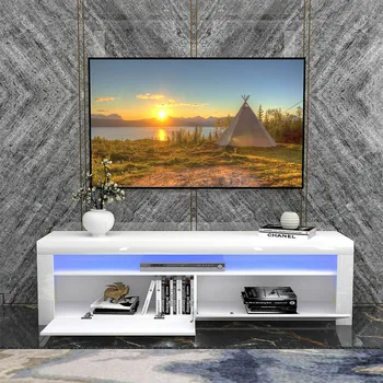 

LED TV Stand Cabinet Unit Tv-Console-Stand Living-Room-Furniture Modern High Gloss Door With Blue LED Light Large 130/160/200CM