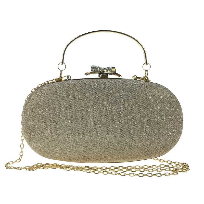 

Fashion Fine Mesh Leather Diamond Evening Bag Pu WOMEN'S Handbag Simple Leather Ellipse Hard Case Chain WOMEN'S Bag