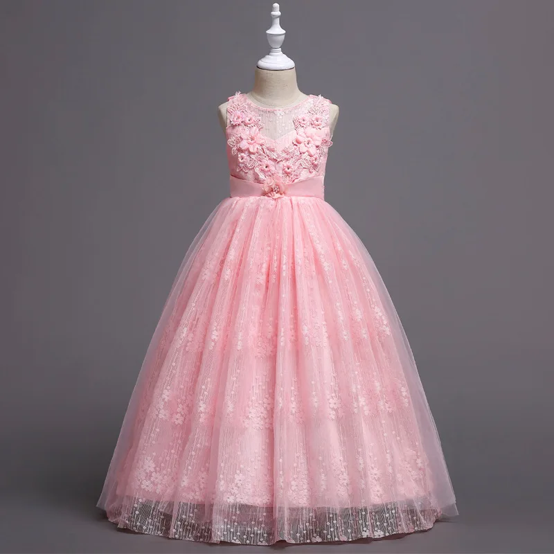 Pink Vgiee/рождественское платье для маленьких девочек; Одежда для девочек; платье принцессы; сетчатые платья без рукавов с цветочным рисунком для девочек на свадьбу; CC010 - Цвет: Pink