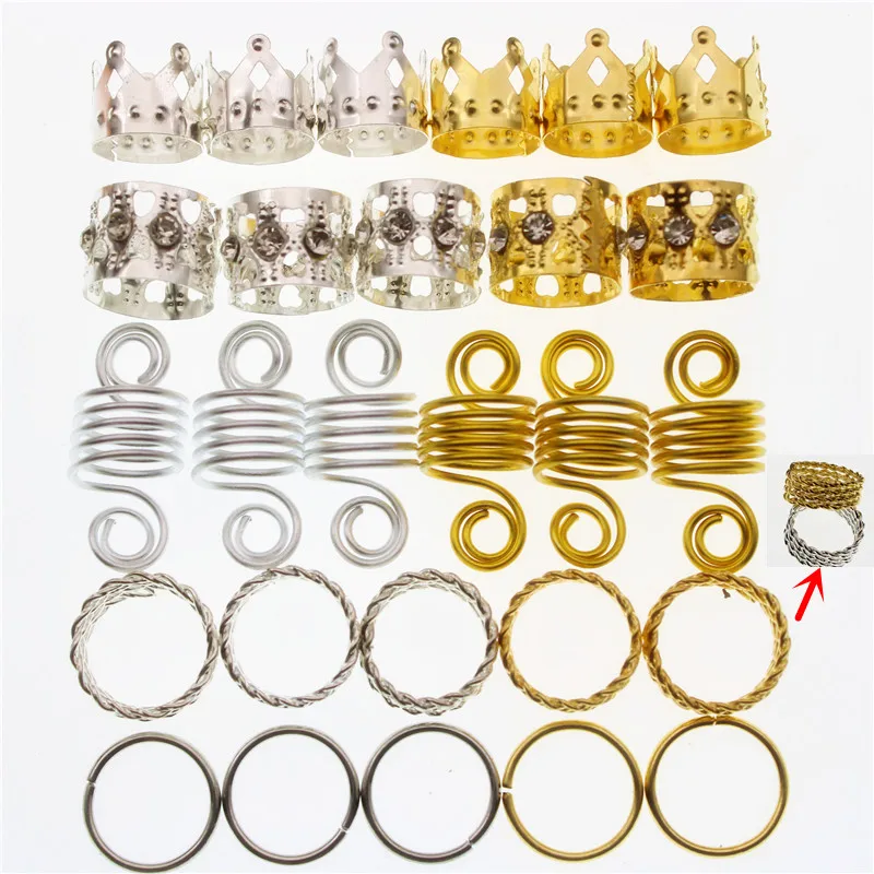 

100Pcs Mixed Style Adjustable Dreadlock Beads Spiral Hair Tubes Clips Twist Hair Braid Rings Set Jewelry Locks Hair Accessories