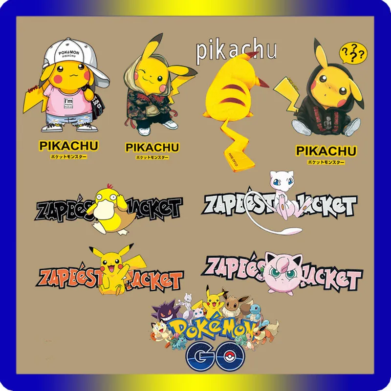 

1pcs Thermal Stickers Cool Pikachu Psyduck Ironing By Household Irons For Kids Clothes Applique DIY Heat Transfer Patches