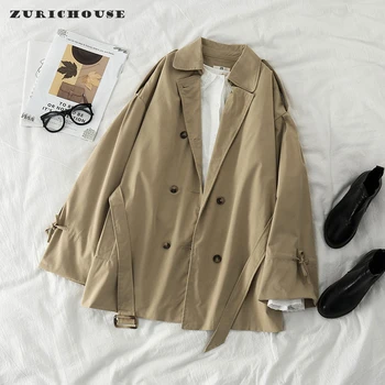 

ZURICHOUSE Khaki Trench Coat Female Spring Coat 2020 Loose Fit Causal Retro Double-breasted Sashes Women's Windbreaker