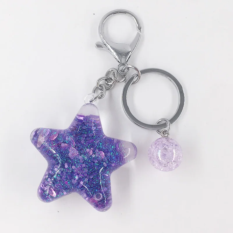 Звездная пудра движущаяся жидкая брелок Фэнтези брелок Блестящий песок звезда брелок для ключей Автомобильный ключ кулон креативный подарок на день рождения - Color: Purple