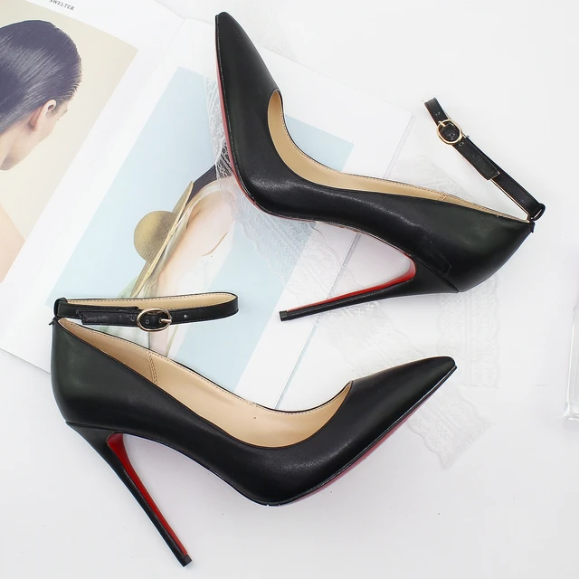 Women Pumps Sexy Black Woman High Heels Elegant Party Heeled Genuine Leather Pointed Toe Luxury Ankle Strap Buckle Shoes D027A 3