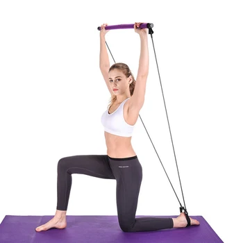 

Purple Fitness Home Gym Trainer Portable Pilates Total Body Workout Yoga Stretch Stick Multifunctional Abdominal Resistance Tube