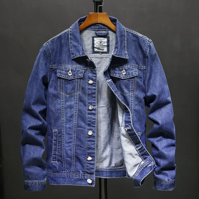 

Men's Denim Jacket Spring and Autumn Casual Long Sleeve Jacket Fashion Simple Solid Color Turn-down Collar With Pockets Coat