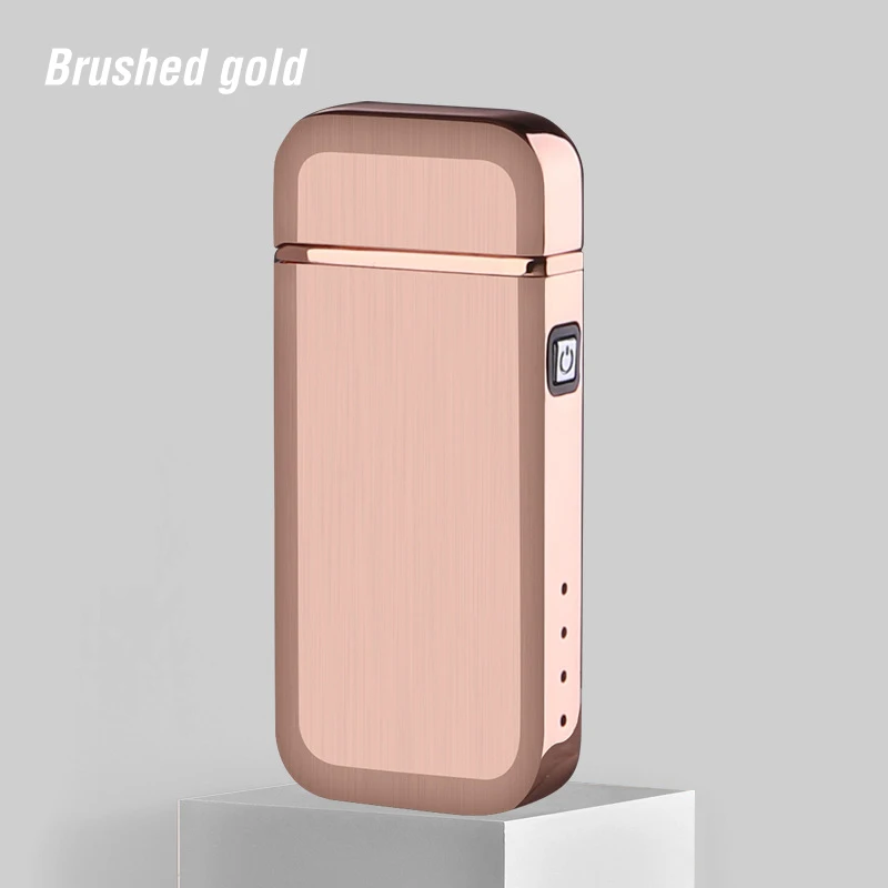 Новая Вращающаяся дуговая зажигалка, Вращающаяся USB электрическая плазменная зажигалка с фонариком, ветрозащитная Электронная зажигалка для мужчин, подарки - Цвет: Brushed Gold