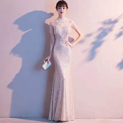 

Banquet Evening Dress Women's 2019 New Style Elegant Sequin Aura Queen Annual General Meeting Host Long Fishtail Slimming